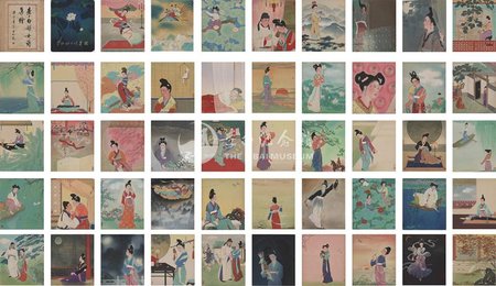 1984年潘絜兹工笔重彩李白妇女诗意书画集绘册页