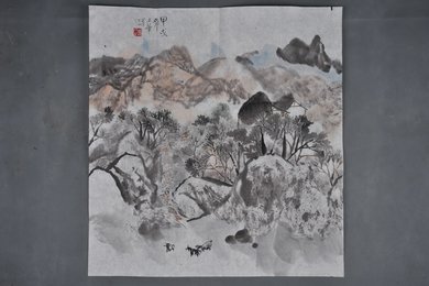 1994年邓文华山村风景斗方