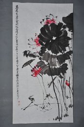 2001年谢汉杰荷花翠禽图条幅